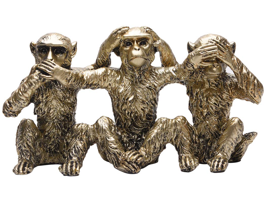BRASSTAR See Speak Hear NO Evil Monkeys Statue Resin Silver 4.7" Home Office Decoration Gifts PTZD046