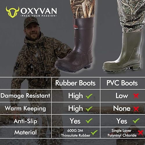 Miniatura 3 de OXYVAN Duck Hunting Waders with 600G Rubber Boots Insulated,Neoprene Realtree MAX5 Camo Fishing Chest Waders for Men & Women