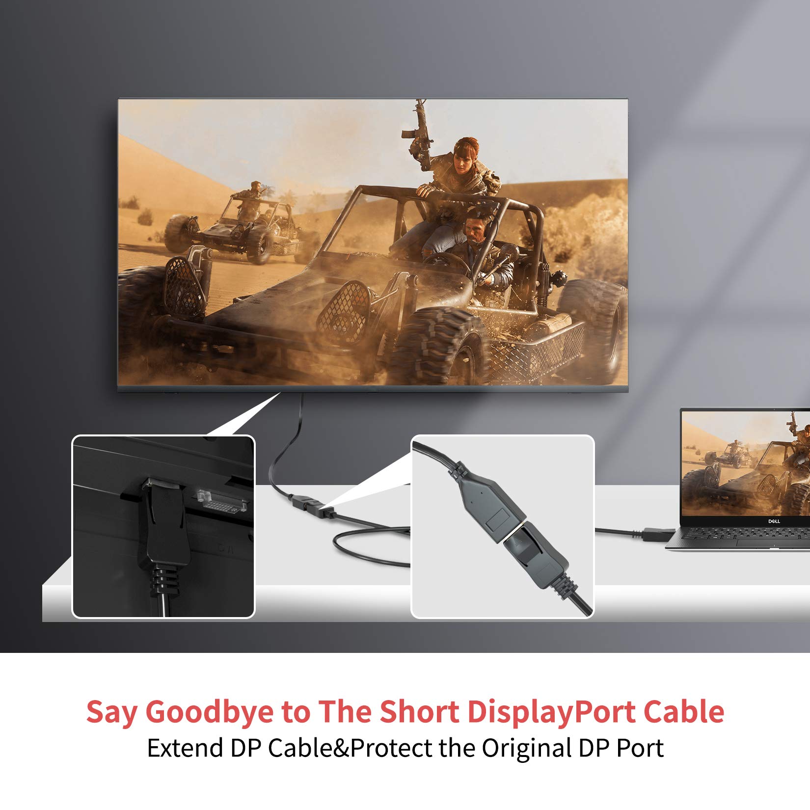 BolAAzuL Cavo Prolunga DisplayPort 1.2 – Maschio-Femmina 0,5 M, 4K@60Hz E 2K@144Hz, Connettori Placcati Oro, Non Per VR - 2