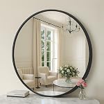 SONGMICS Miroir rond, Miroir salle de bains pour mur, 16 Inches, cadre en métal, facile à installer, noir d'encre ULWM104B01