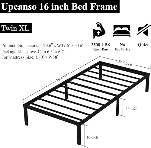 Miniatura 97 de Marco de cama de metal California King, plataforma de almacenamiento resistente de 14 pulgadas con soporte de listones de acero de 2500 libras,
