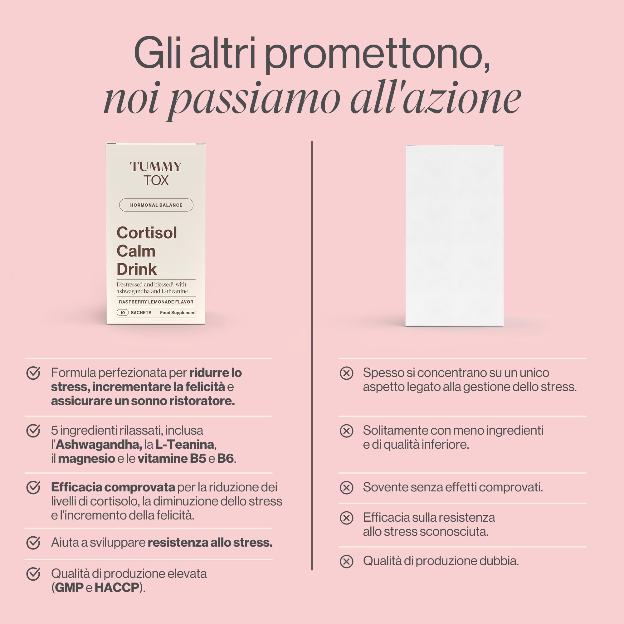 Cortisol Calm Drink con Ashwagandha KSM-66, L-Teanina, Tè Verde, Magnesio, Integratore per abbassare il cortisolo, 30 bustine, Tummy Tox