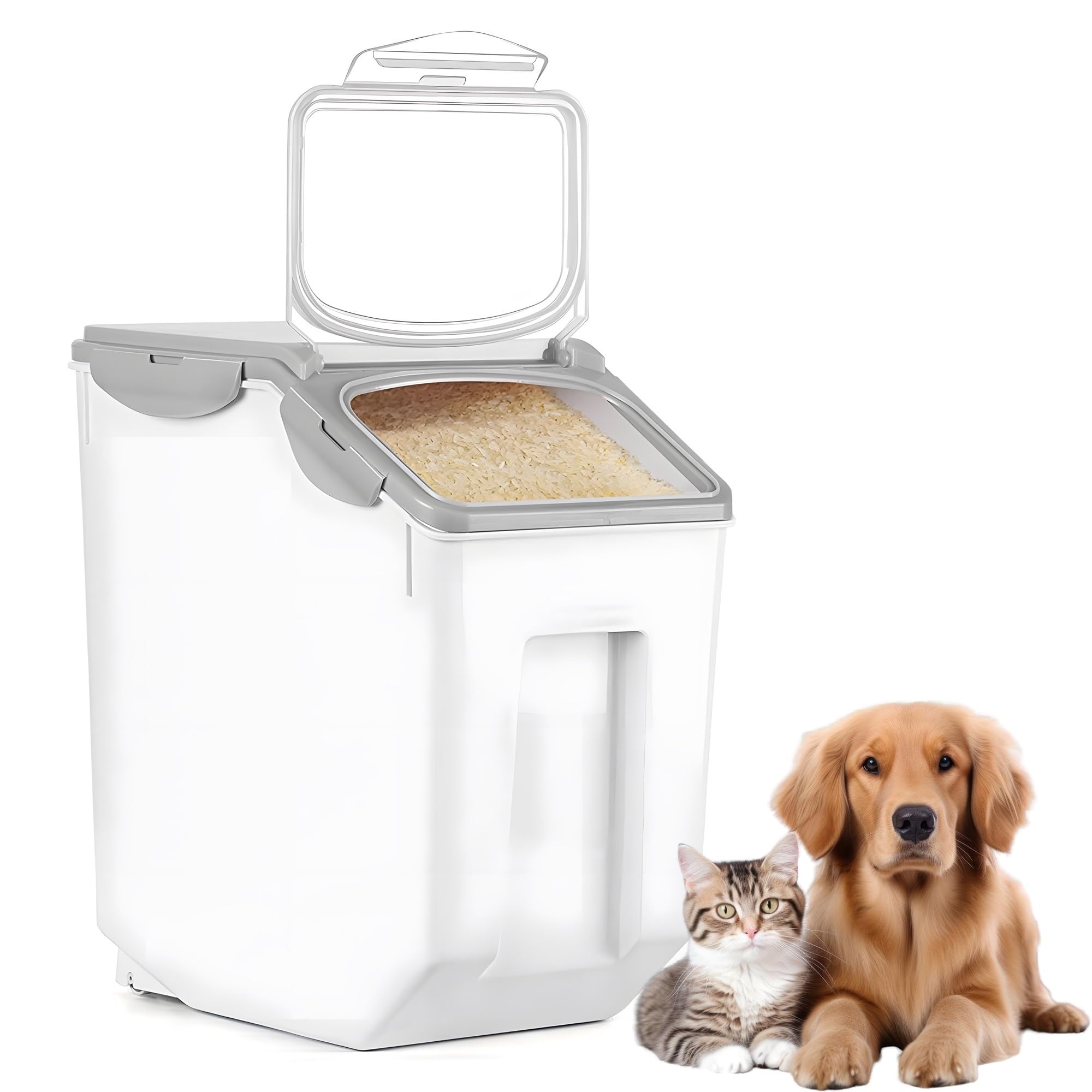 PawLites Pet Food Container Storage Airtight Box 10kgs Capacity Dog Food Container With Translucent Lid Grooved Handle And Clamshell Design For Easy Use Food Bin 25cm H x 32.51cm L x 22 cm