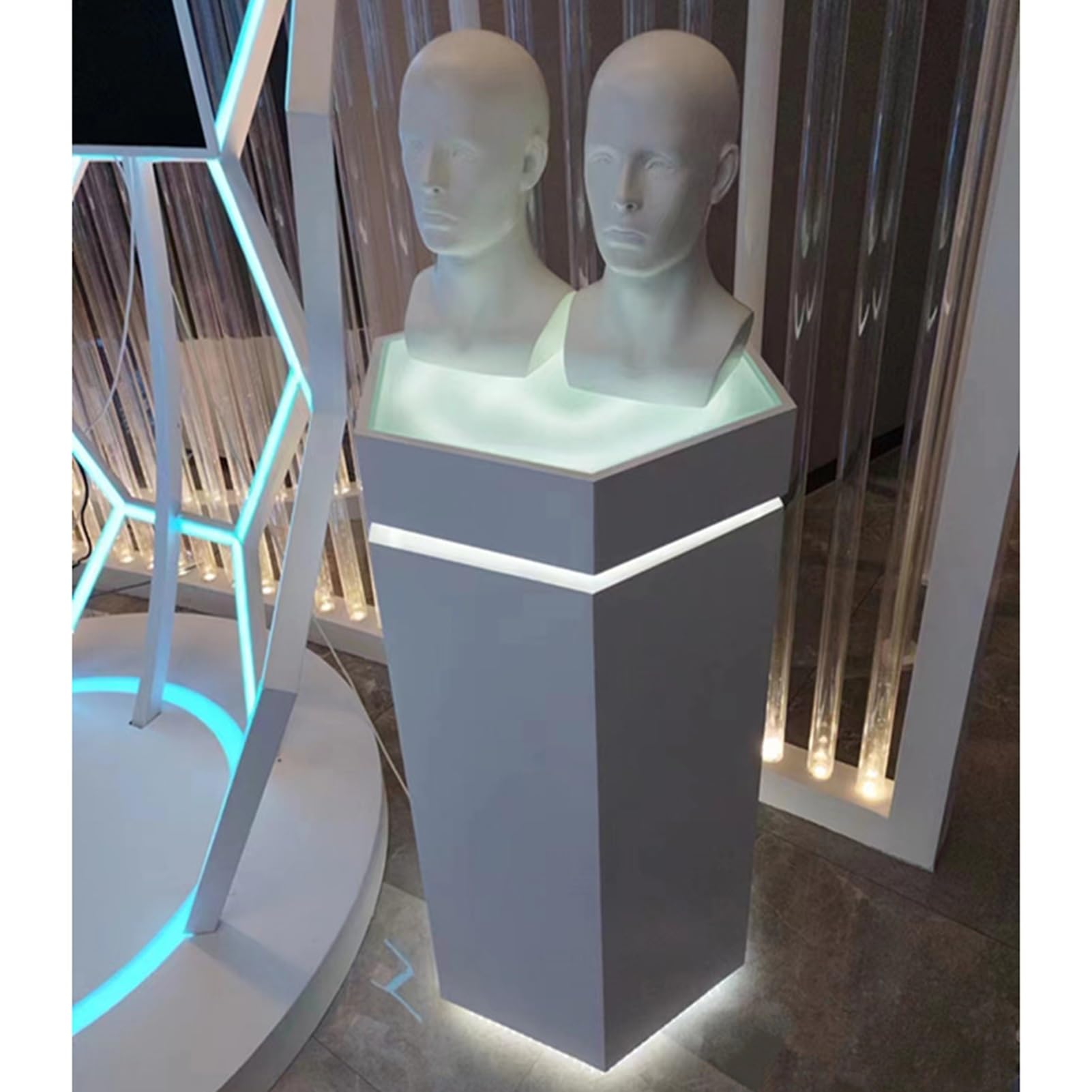 Messe Theke Empfangstheke Sechseckiger Holzständer für Die Präsentation, Lichtstreifen-Design-Werbeständer, 20" 28" 31" 39" Bodensockel für Die Präsentation von Skulpturen, Eventdekor(W 50 x H 60cm (1