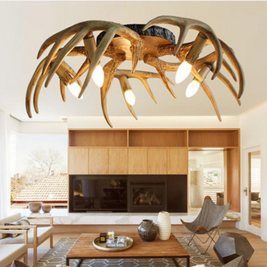 & Perfect ** - Antlers Ceiling Lights American Retro Study Bedroom Lights Restaurant Ceiling Lights Creative Resin Aisle Terrace Lights Ceiling Lamps Antlers [Energy Class A+]