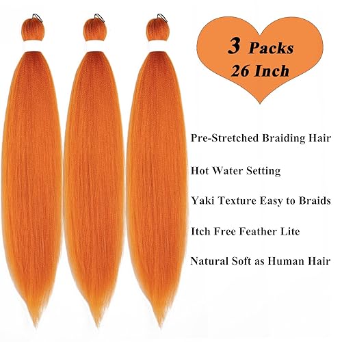 Miniatura 3 de Cabello para Trenzar Naranja Jengibre Pre-Estirado Kanekalo Cabello para Trenzar Pre-estirado 26 pulgadas Extensiones de Cabello Sintético de Color