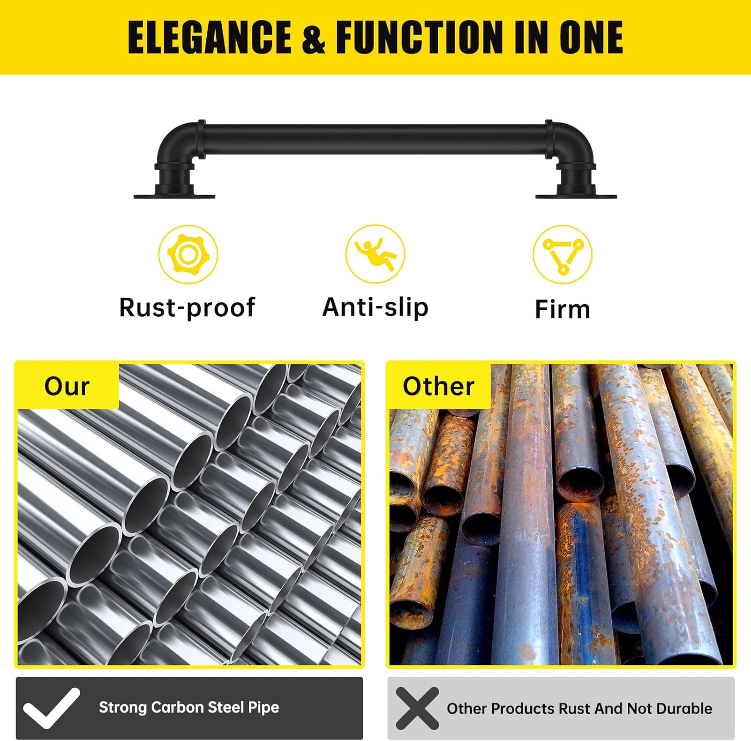 2FT Industrial Staircase Handrail,Staircase handrail for Outdoor and Indoor Stairs Loft Porch HandRail (2Feet) Steps Black Iron Pipe.