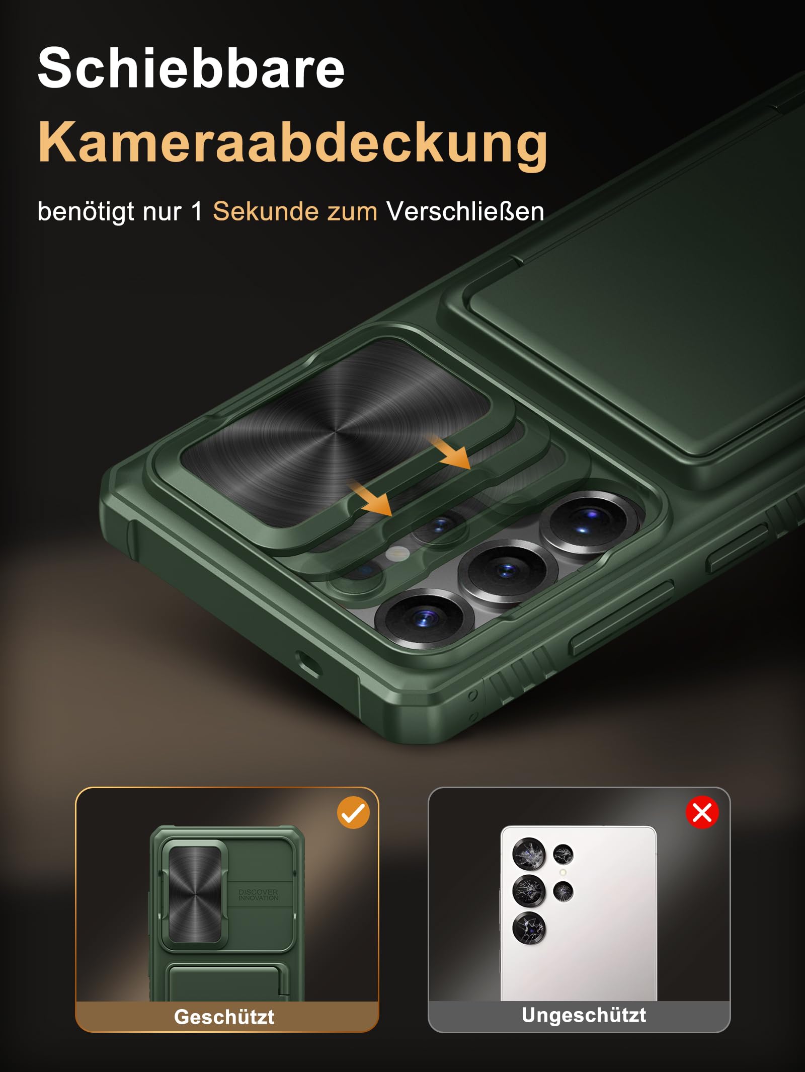 Vihibii per Samsung Galaxy S25 Ultra custodia con porta carte [RFID Blocking] & protezione per fotocamera con cursore, robusta custodia in TPU antiurto con protezione militare antigraffio in silicone