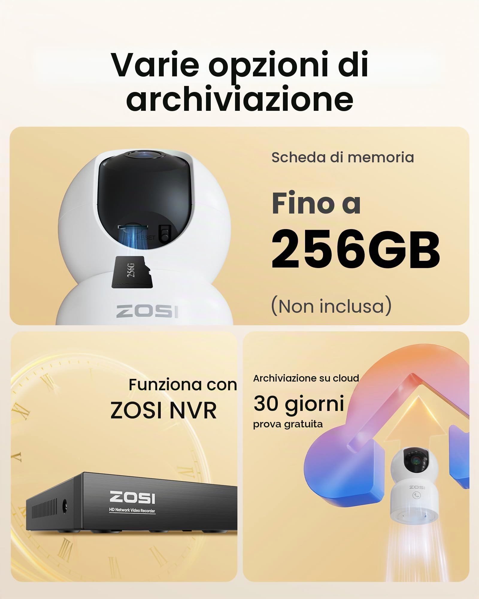 ZOSI 2x Telecamera Wi-Fi Interno, 3MP Videocamera Sorveglianza IP per Cani Gatti con Visione Notturna, Audio Bidirezionale, Rilevamento di Movimento