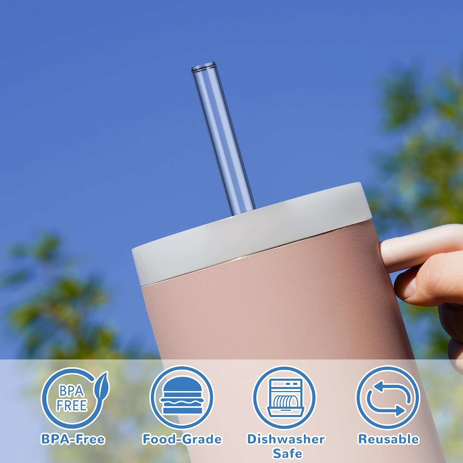 NiHome 12PCS Clear Glass Reusable Straws Fit for Stanley H2.0 40oz Tumbler with 2 Brushes, 12’’ Long, 0.4’’/10mm Diameter, Enhances Drinking Experience Prevents Spills, Dishwasher Safe, Heat-Resistant