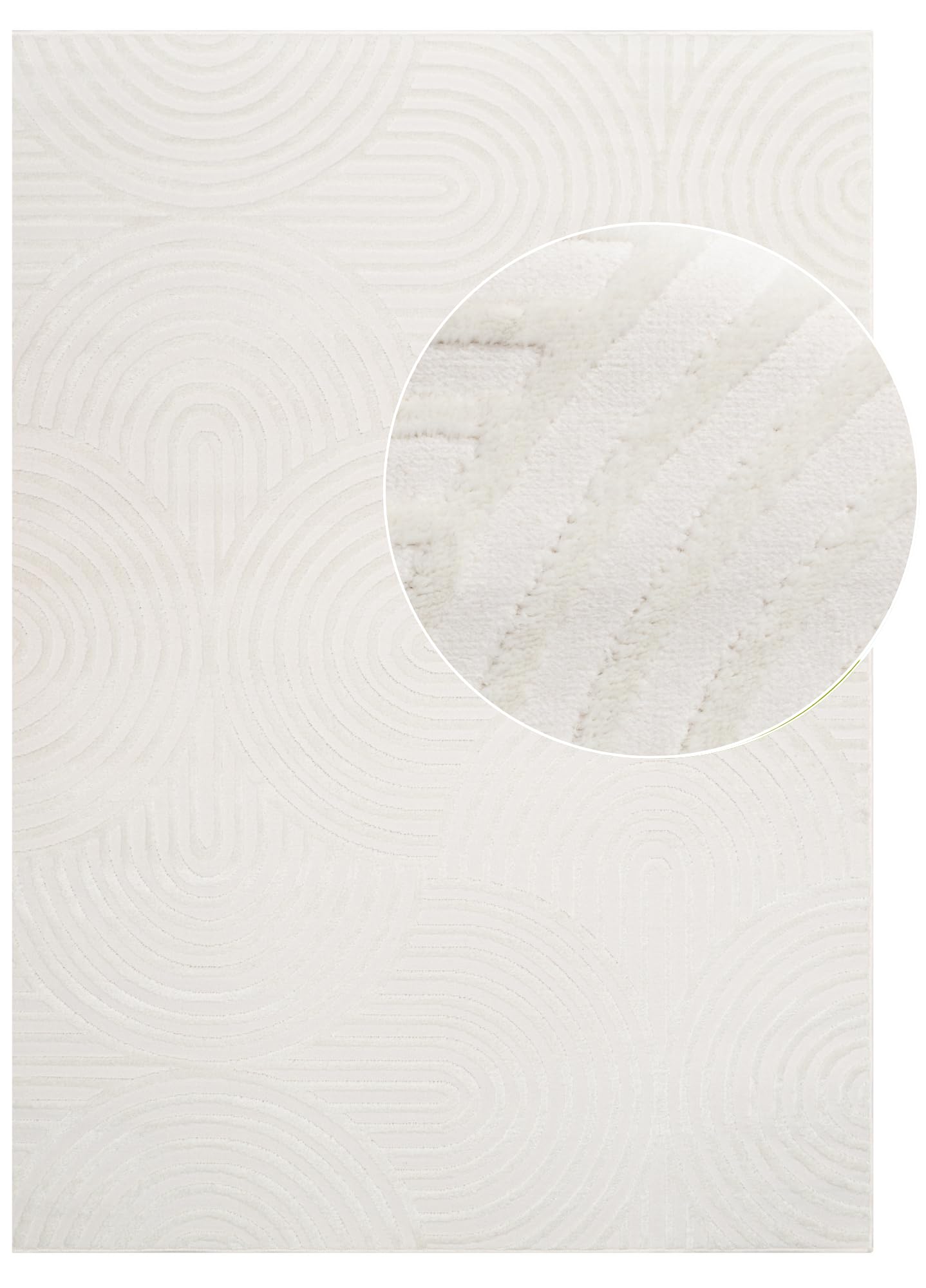 TAPISO Hygge Tappeto Salotto Moderno Effetto 3D Monocromatico tonalità Bianco Sporco Motivo Geometrico Ovali Soggiorno Camera Sala Oeko-Tex 200 x 300 cm