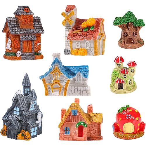 8 Piece Miniature Fairy Garden House,Mini Cottage House,Fairy Accessories for DIY Micro Landscapes, Miniature Figurines for Plant Pots, Mini Outdoor Decor, Terrarium & Home Display