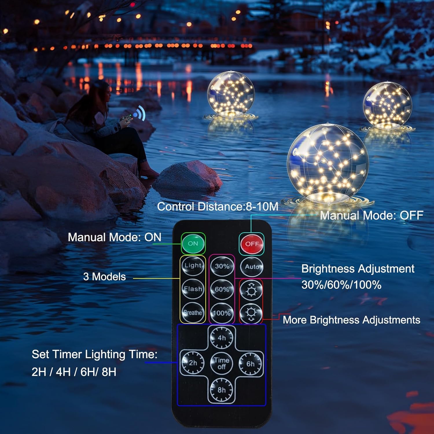 2pcs Lampes Flottantes pour Piscine Solaires, Boules Lumineuses Gonflables (35 cm) Accrochables, Lampes Flottantes pour Piscine avec Télécommande, Lumière Flottante étanche IP68 (Couleur chaude)
