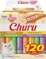 INABA Churu Lickable Cat Treats Chicken Variety 120 Tubes 0.5oz High Moisture 6 Cal Grain-Free Vitamin E