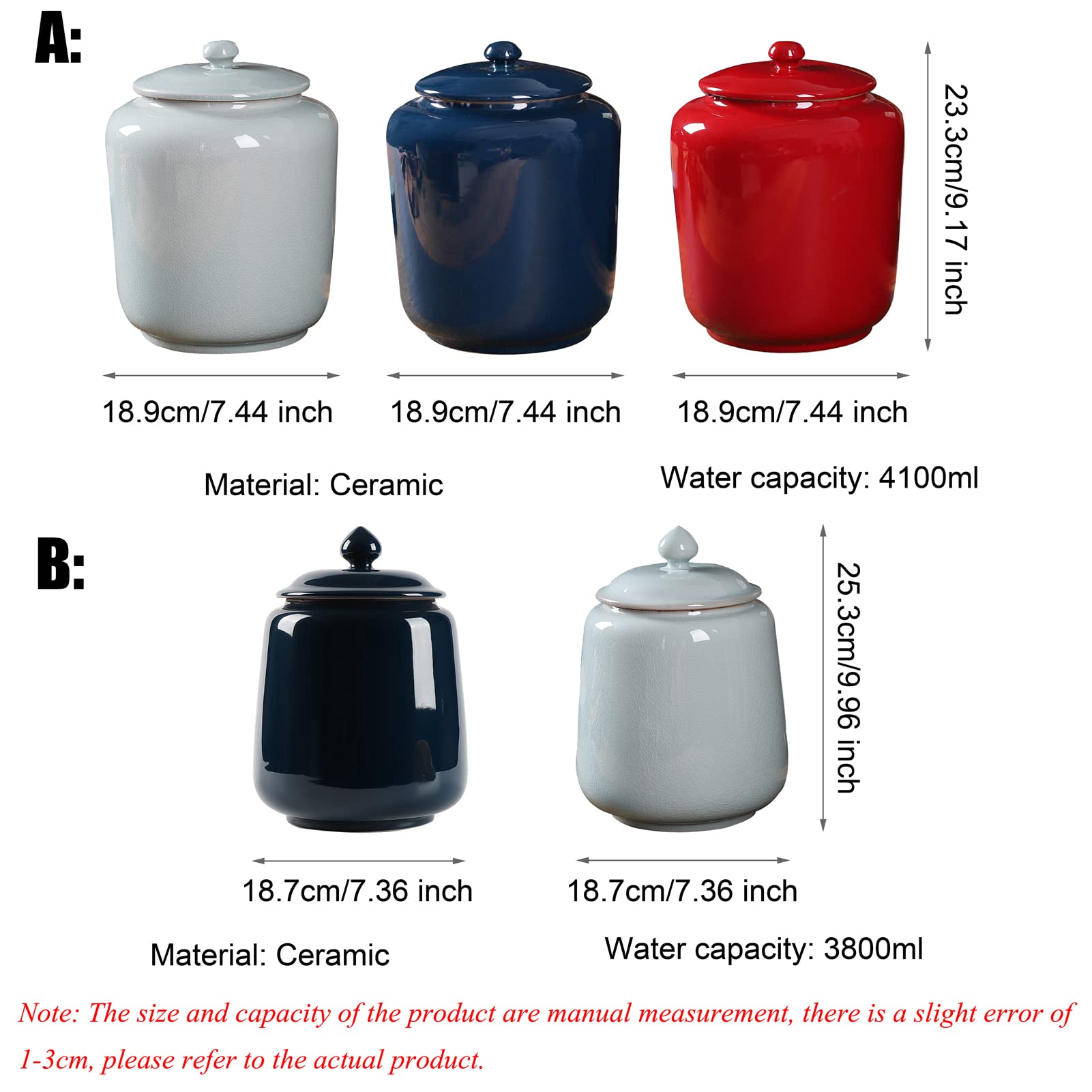 urna dla zwierząt, Duża urna na prochy ludzkie dla dorosłych, ceramiczna pamiątkowa – eksponat w domu(Blue,4100ml)
