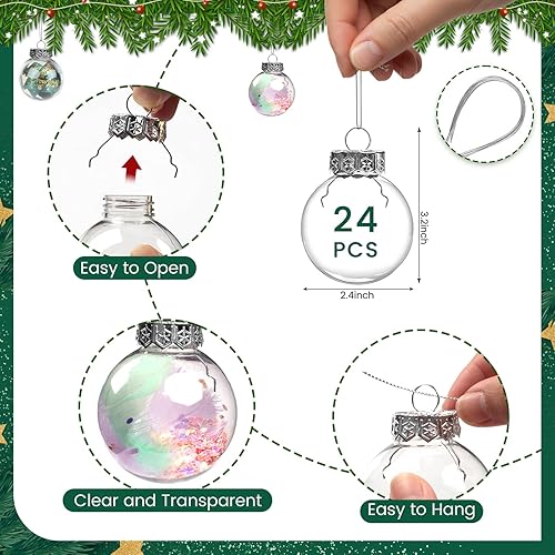 Miniatura 3 de LoveInUSA Adornos de plástico transparente, 24 adornos de árbol de Navidad rellenables de 2.36 pulgadas, bolas de Navidad de plástico transparente