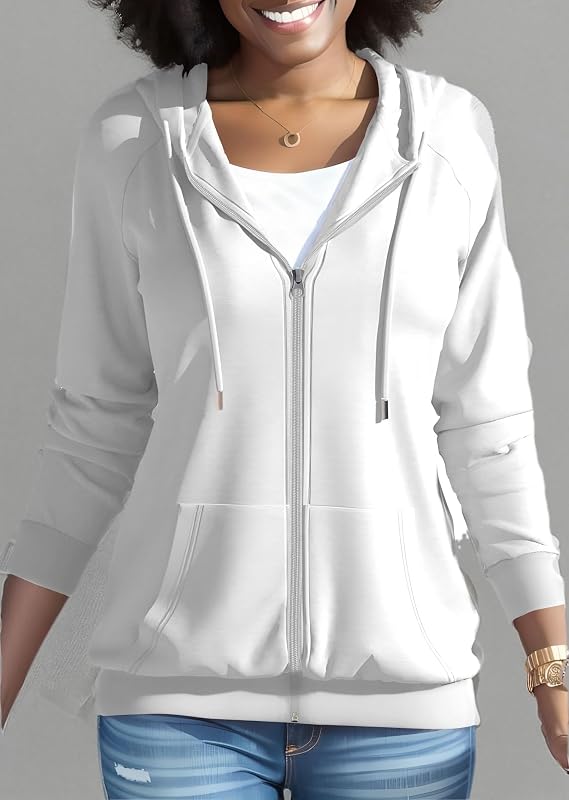 Nimsruc Zip Up Hoodies For Women Long Sleeve Casual Oversized Sweatshirts Cute Fall Hoodie With Pockets White XXL image 3