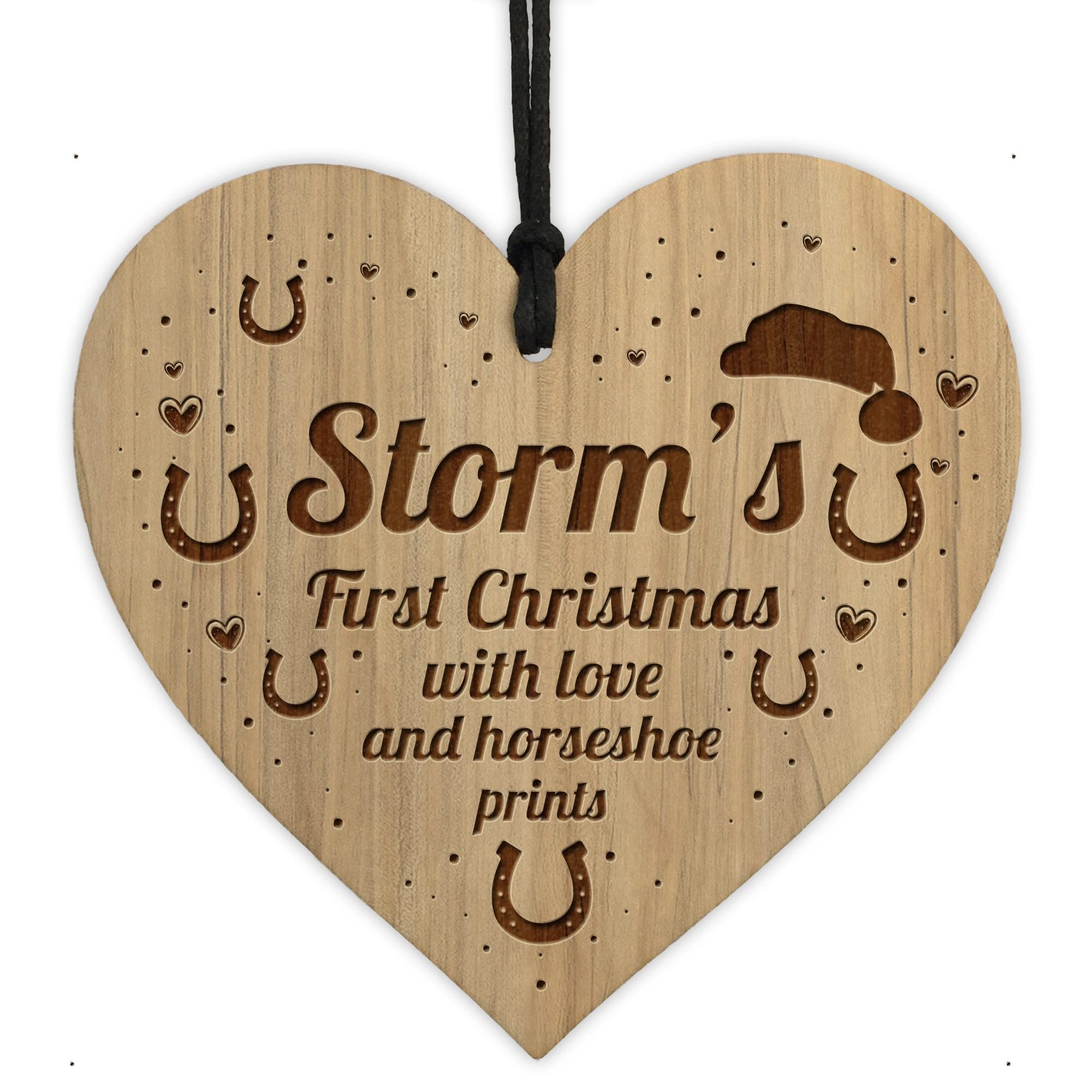 Red Ocean Horse Sign For Home 1st Christmas Engraved Wood Horse Sign Personalised Bauble Tree Decoration
