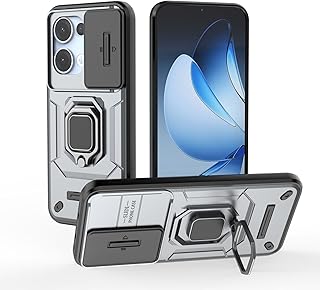 UNBLACK Phone case compatible with oppo reno 13 5G global Sliding Camshield TPU + PC Shockproof Phone Case with a shock-resistant metal ring Holder for oppo reno 13 5G (Gray)