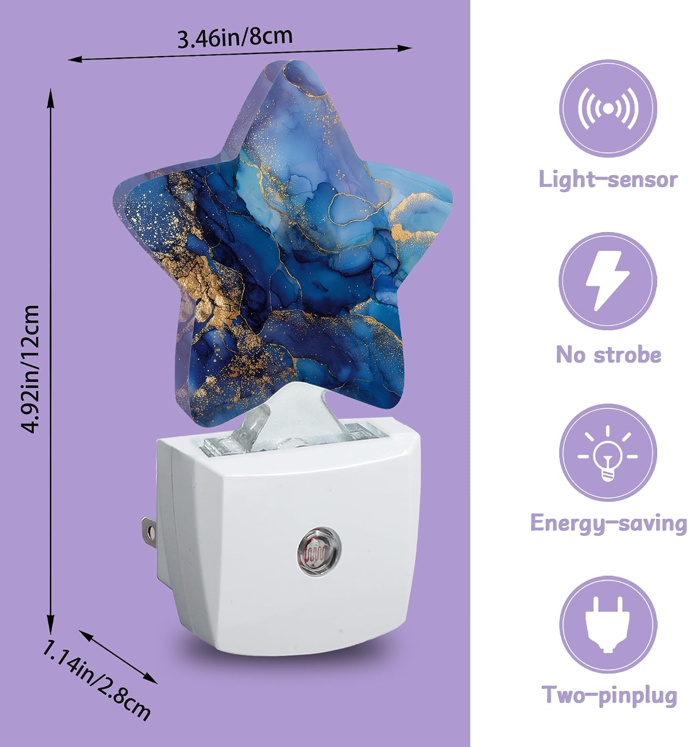 Blue Gold Marble Decorative Nightlight Plug in Wall,Flowing Star Shaped Night Light with Built in Sensor for Home Decor,Kitchen Hallway Stairs Desk Lamp