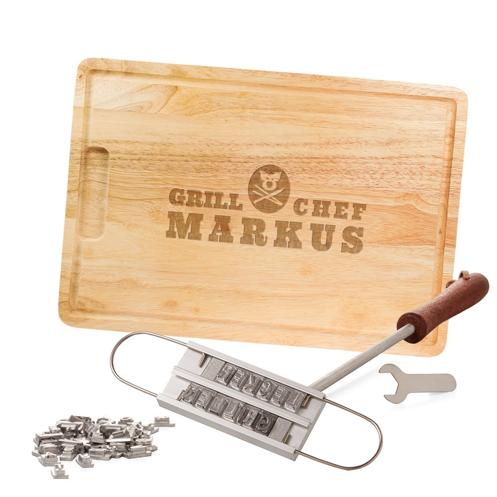 Casa Vivente Grillset, BBQ Brandeisen mit Buchstaben und Schneidebrett, Grillchef, Personalisiert mit Namen, Grillzubehör, Vatertagsgeschenke