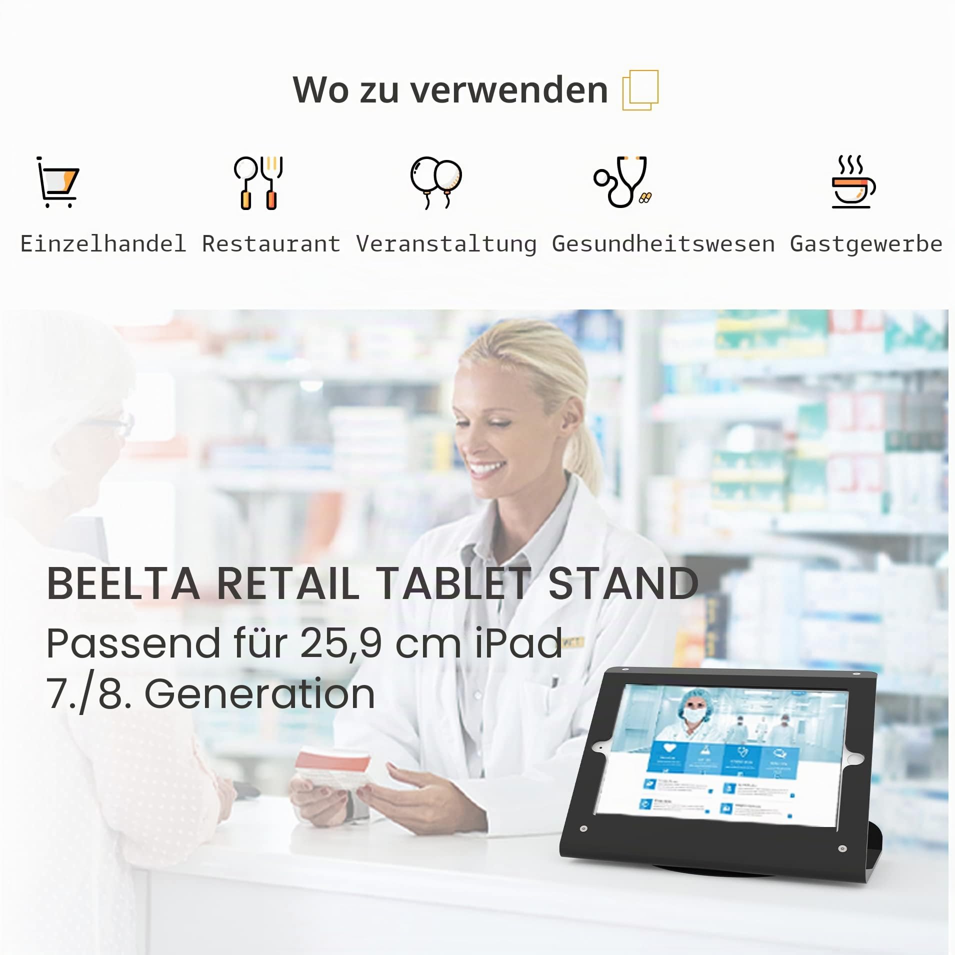 Retail Tablet Ständer Kompatibel Mit 10.2 Zoll iPad 9. 8. 7. Generation, Business Desktop POS Stand, Anti-Diebstahl Kiosk Countertop Halter, 360° Drehbare Basis, Metall, Schwarz