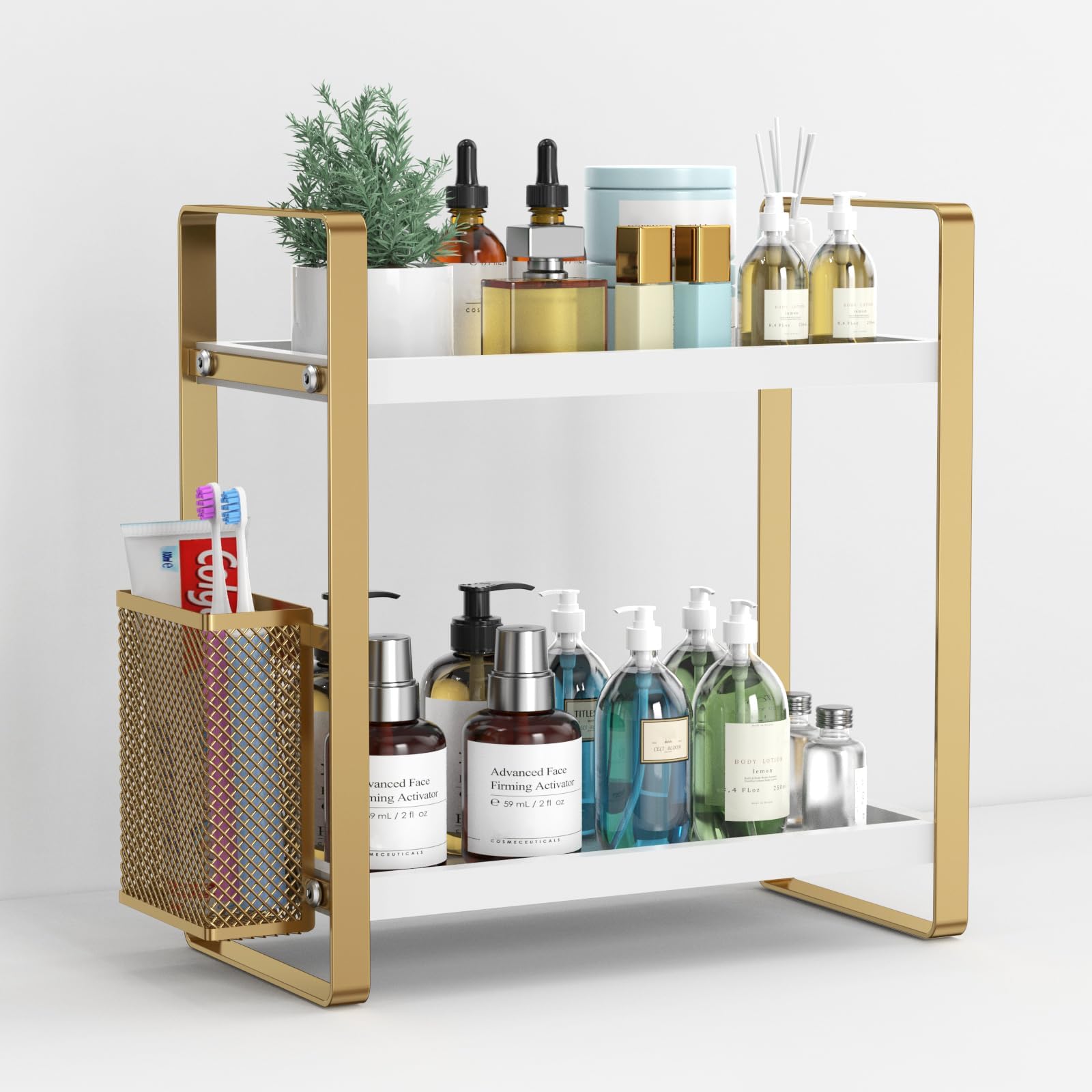 LEMIKKLE Organizer da bagno con cestino, organizer per bagno e stoccaggio, organizer per la cura della pelle per toeletta, organizer per bagno, cucina, cassettiera (bianco)