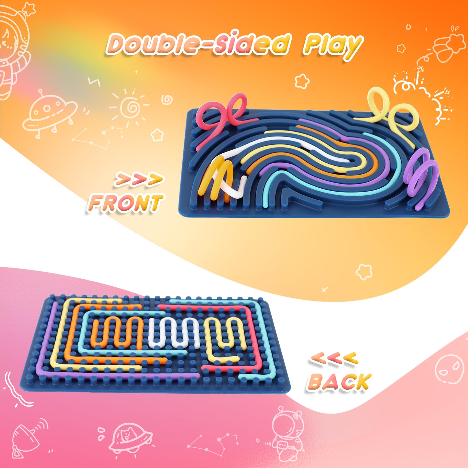 Sensory Activity Board, Silicone Fidget Toys for Autism ADHD, Stress and Anxiety Relief, 6 Colors Double Side Calming Play - Image 2