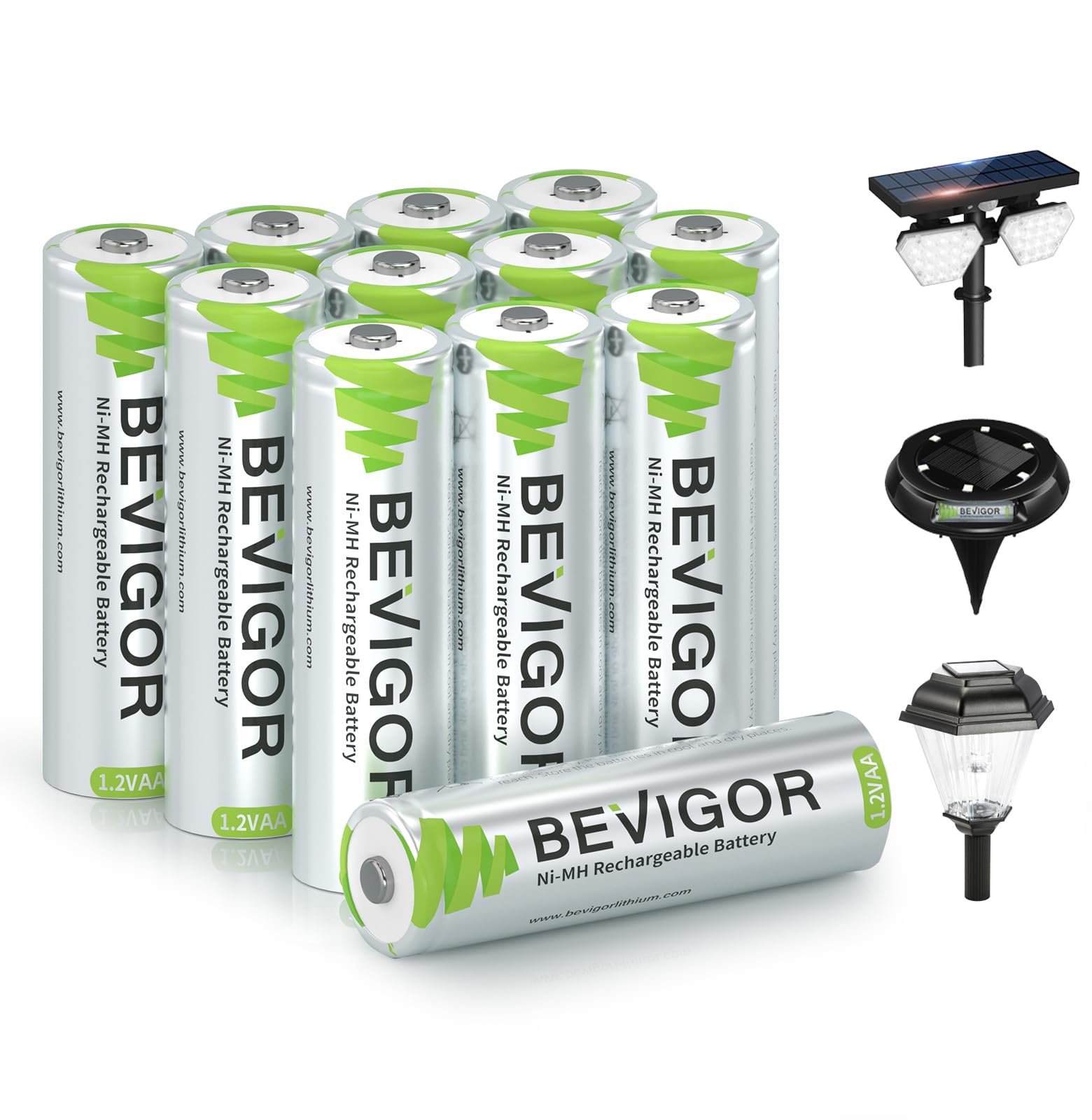 BEVIGOR Piles Rechargeables Solaires AA 1000mAh 1.2V NiMH pour Lampes Solaires Extérieures