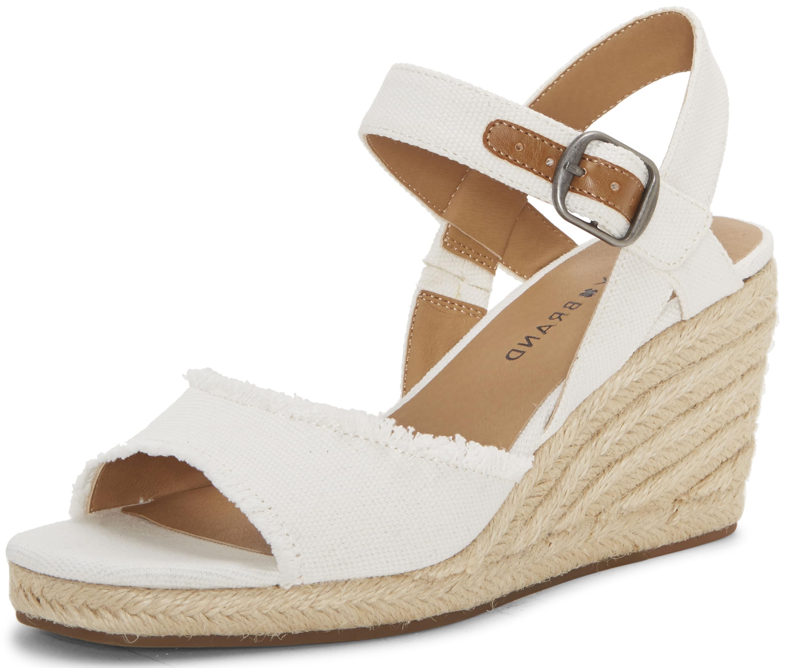 Lucky Brand Damen Mindra Keilsandale, weiß, 41.5 EU Weit