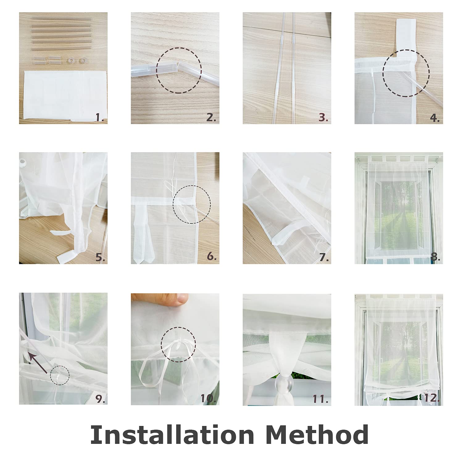 SMITHOOM Roman Curtain Bowknot Window Sheer Valance and Tiebacks Rod Pocket Panels for Bedroom Living Room Kitchen, Brown, 140x155cm