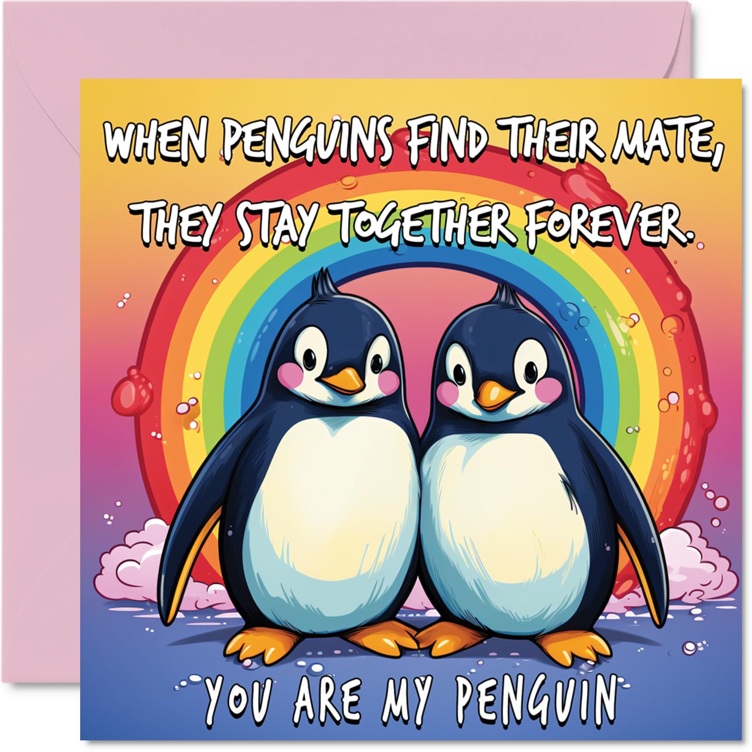 LGBT Penguin Valentines Anniversary Card - You Are My Penguin - Cute Romantic Card for Girlfriend Boyfriend Wife Husband Partner Friend Him Her, 145mm Anniversary Greeting Cards