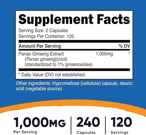 Miniatura 2 de Nutricost Panax Ginseng 1000 mg, 240 cápsulas (2 botellas) - Sin OMG, sin gluten, 120 porciones