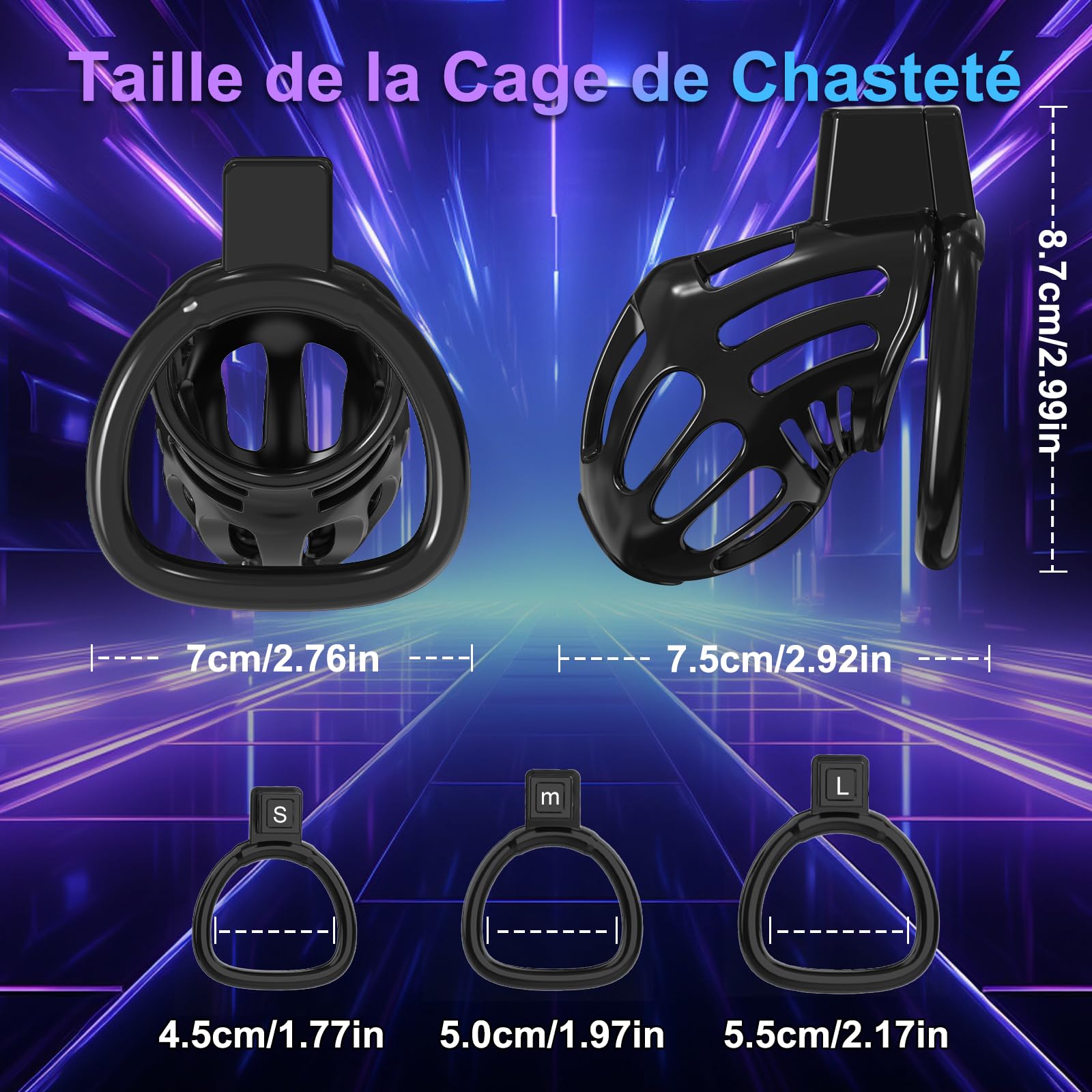 Cage de Chasteté Pénis Sex Toys - Cage à pénis légère Avec Anneaux de 3 Tailles,Chastity Cage Sex Toýs Homme Cock Cage Verrou invisible, Ceinture de Chasteté Homme BDSM Sex Toys pour Couple(noir)
