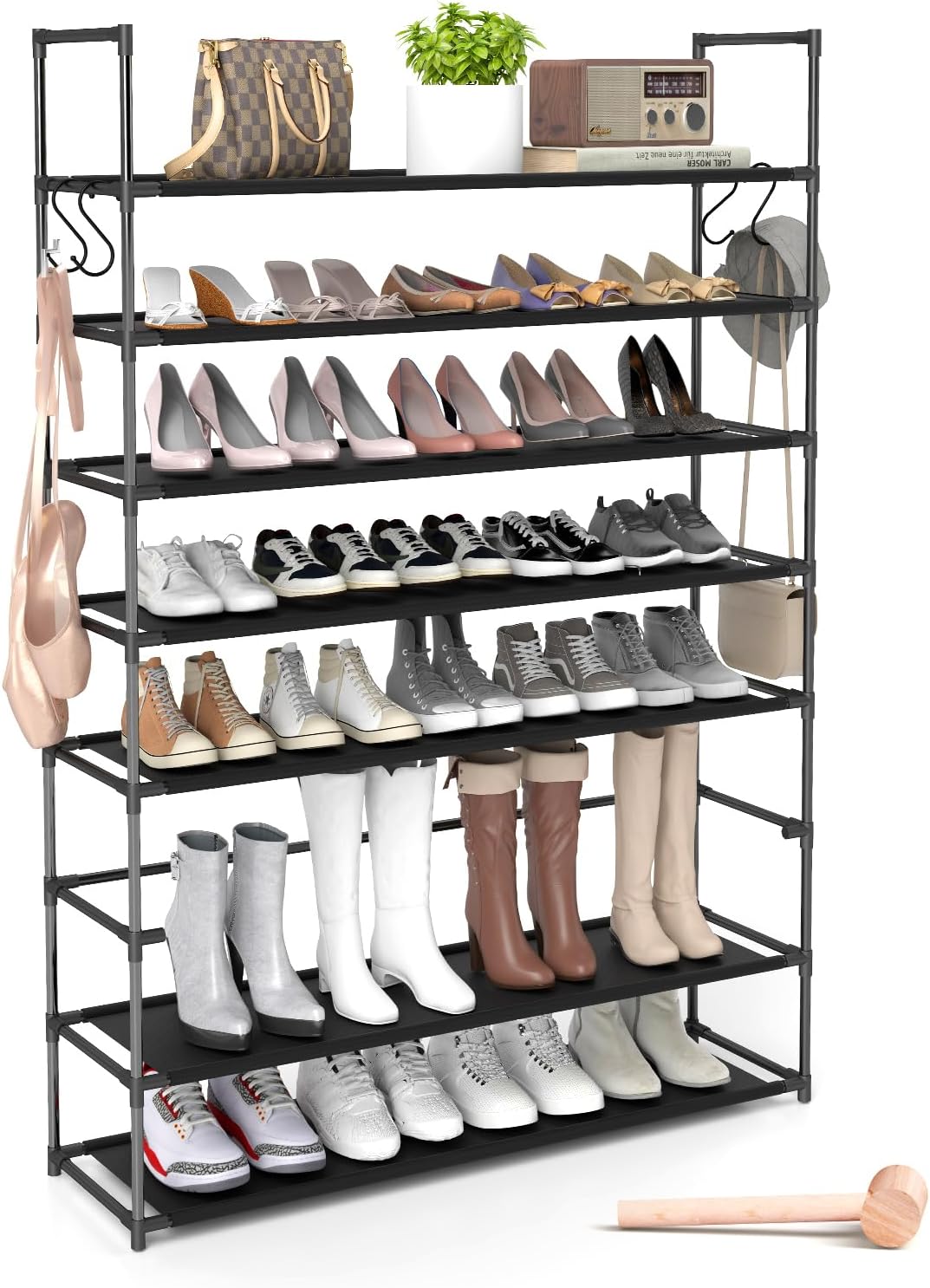 MOCINE 2023 Widened 8Tier Shoe Rack, Size 38.8" L x 57" H x 11" W, Free 4 Hooks and Small