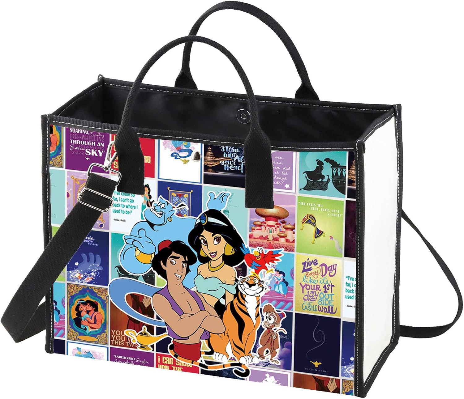 WZMPA Princess Tote Bag Abu & Genie & Jafar Fans Gift Cartoon Movie Reusable Grocery Bag Fairy Tale Merchandise