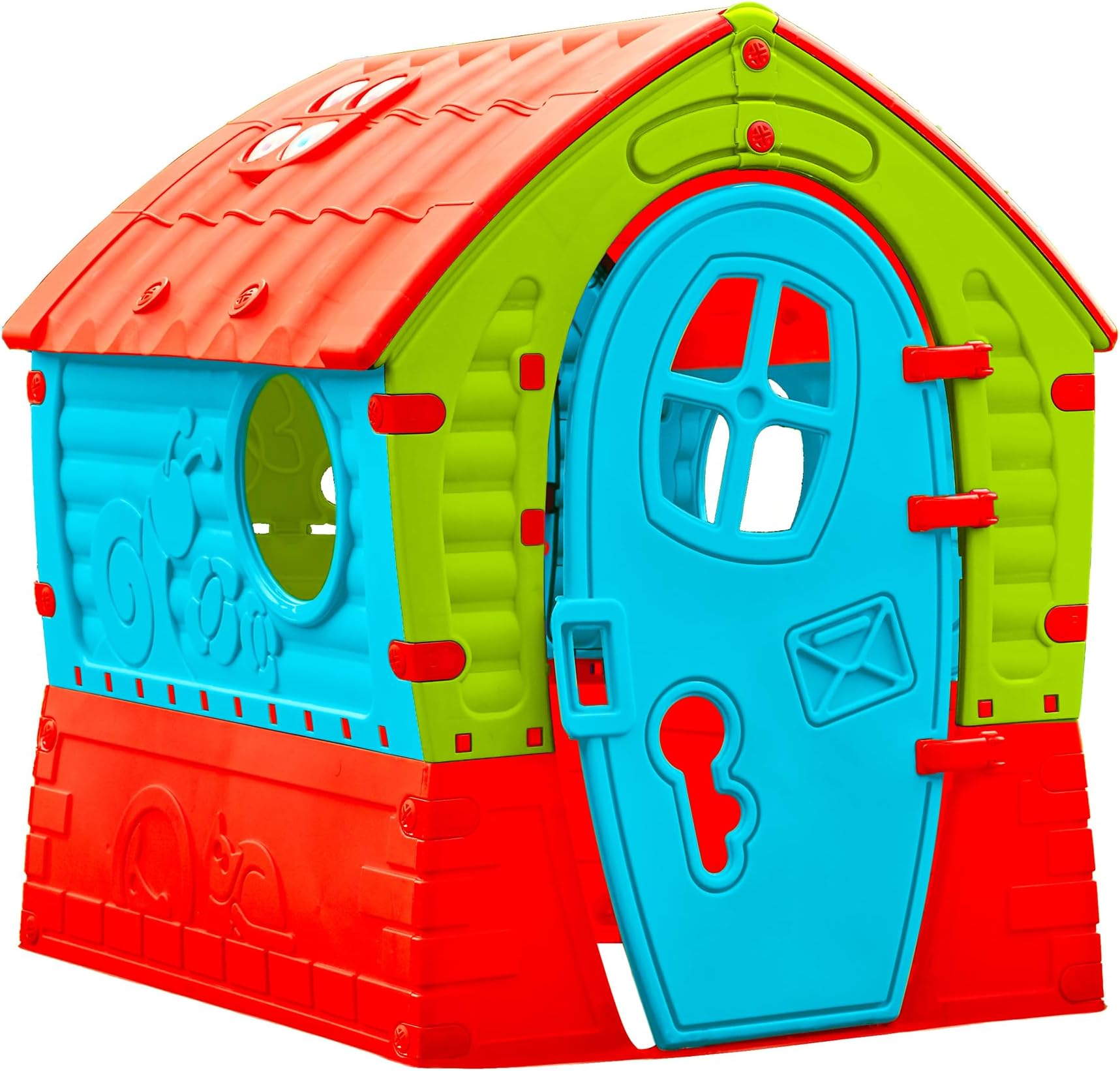 Palplay Dream Playhouse, UV Resistant, Indoor and Outdoor, Garden Toys, Sunroof Windows and Peep Holes, Ideal for Kids Ages 2+, Red, Yellow and Blue, 95 x 90 x 110 cm