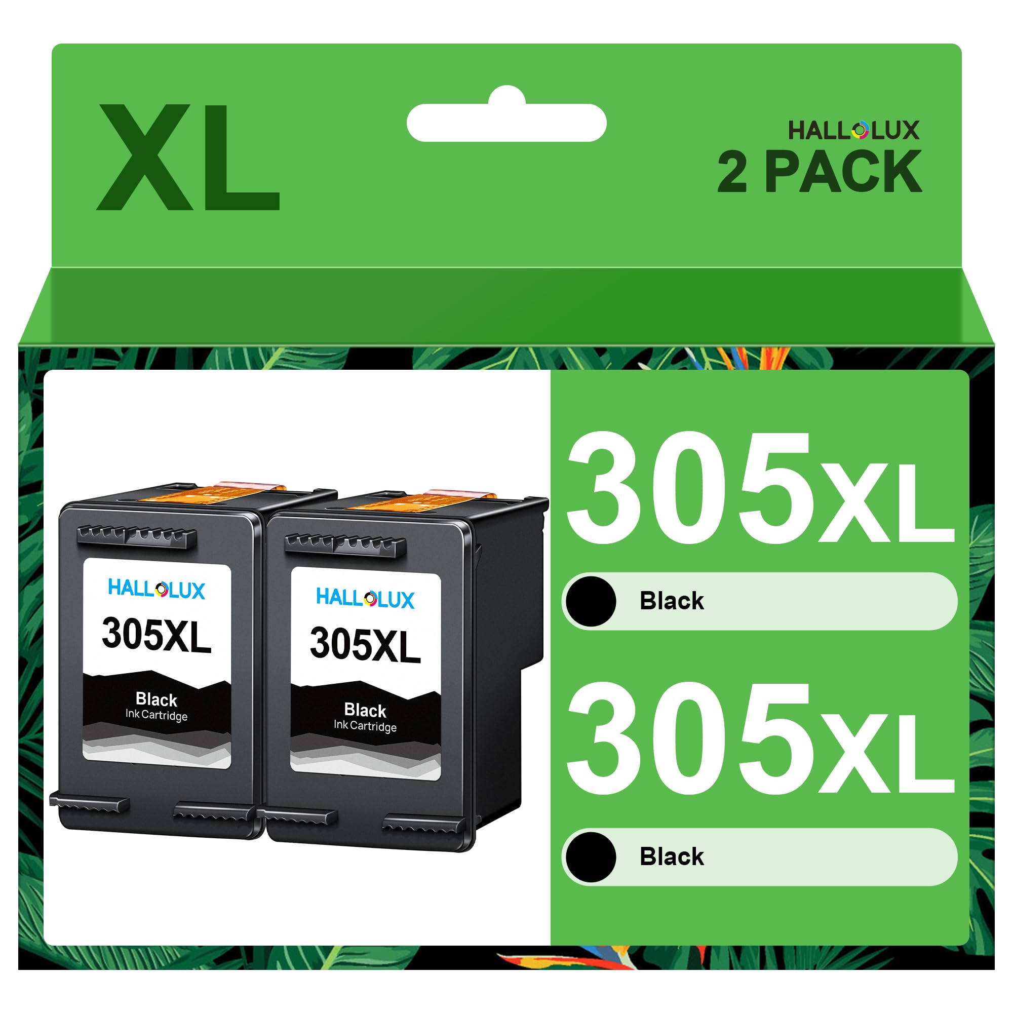 HALLOLUX 305XL Druckerpatronen Schwarz Kompatibel für HP 305 Schwarz mit Deskjet 2820e Patronen 2700 2710 2720e 2724 4120 4120e 4110 4110e Envy 6000 6020e 6032 6032e 6400 6420 6420e 6432 (2er-Pack)