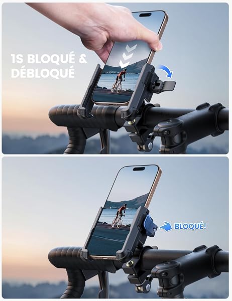 Lamicall Support Téléphone Vélo - [Ne Bloque Pas la Caméra] 360° Rotation, Support Téléphone Moto Universel, Placement et Retrait Rapides, pour iPhone 17/16/15/14/13/12/11, Huawei, 4,7-7" Smartphone - 3