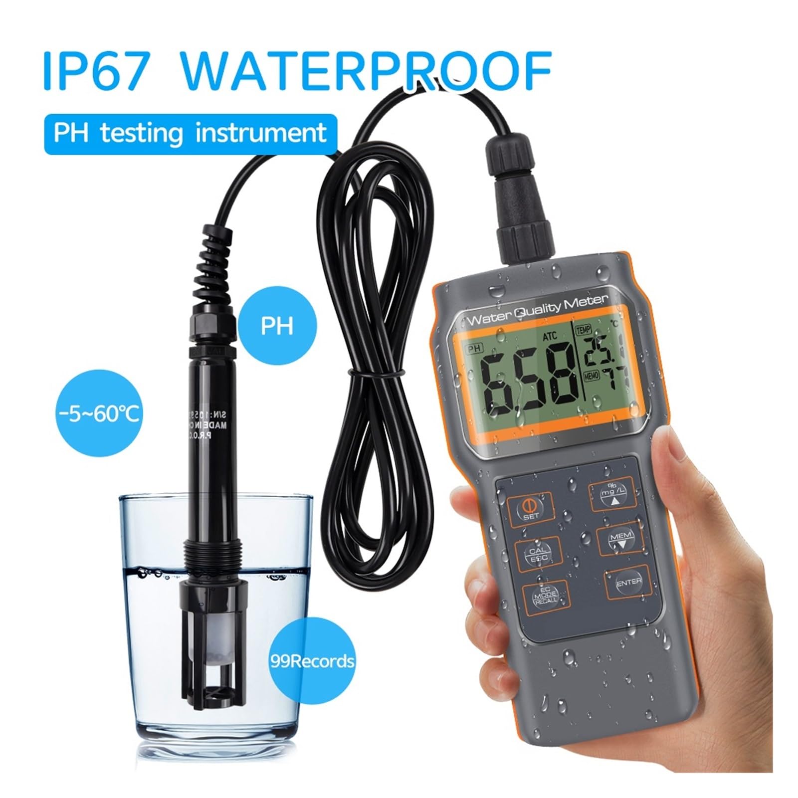 Rilevatore PH/SALE/TDS/DO/TEMP Acquacoltura Piscina Acquario Tester Dela Qualità Del'acqua Misuratore PH Multifunzionale Misurazione Accurata