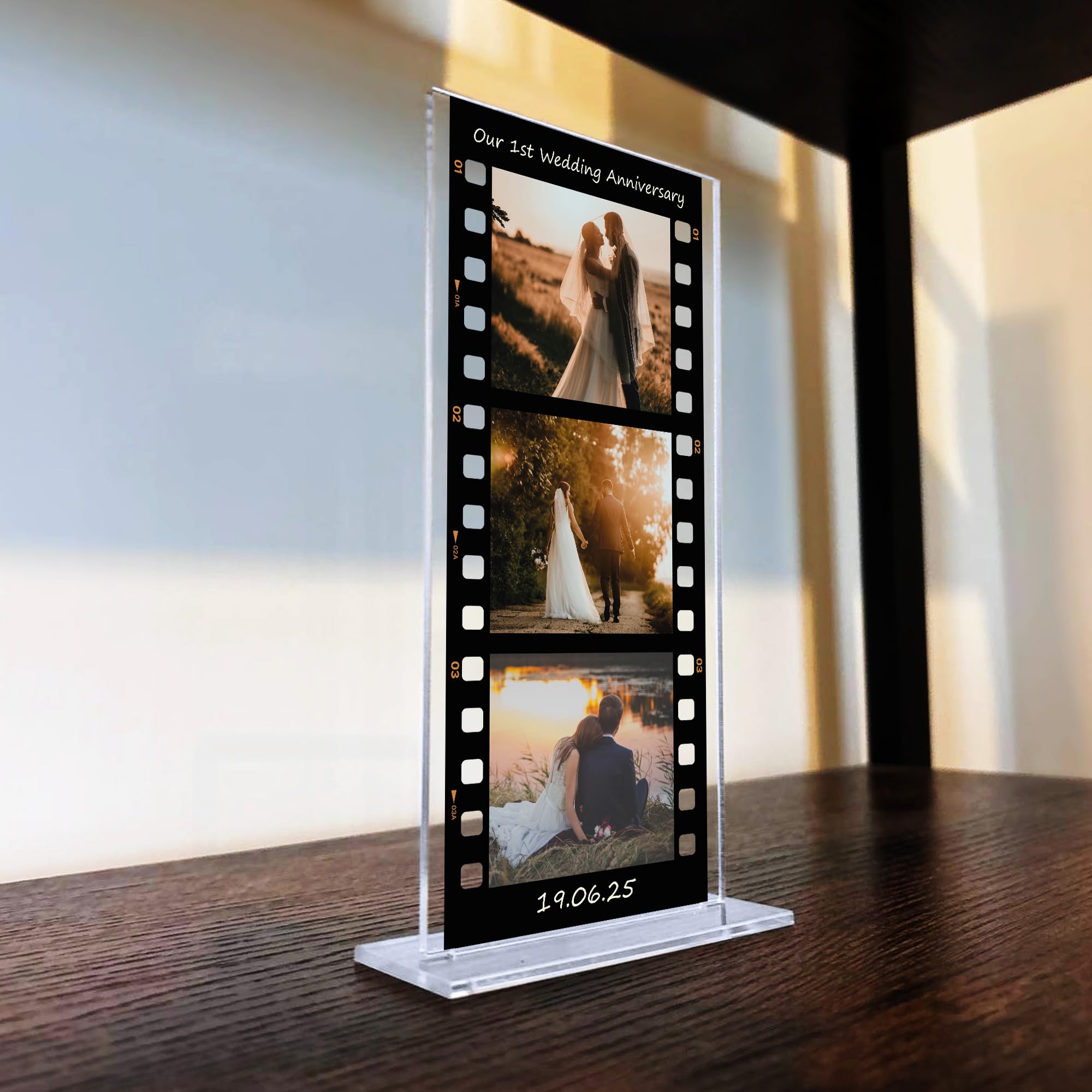 Red Ocean Personalised 1st Wedding Anniversary, Gift For Wedding Anniversary, Keepsake For Husband Wife, Custom Retro Photo Film Plaque Camera Roll Sign Gift For Her Him