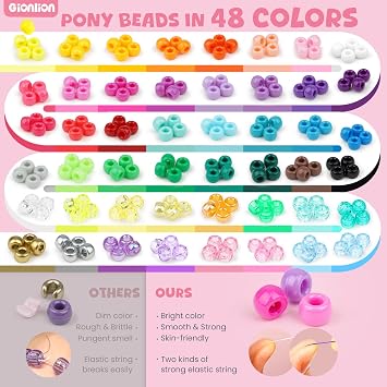 Gionlion 4200Pcs Pony Beads for Bracelet Making Kit, 48 Colors Kandi Beads Bracelet Kit, 2500PCS Rainbow Candy, 1700PCS Friendship Letter Bead with 20 Meter Elastic Strings