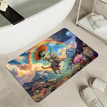 Diatomaceous Earth Bath Mat,Alien Riding a cat Non-Slip Volume Super Absorbent Fast Drying Eco-Friendly Easy to Clean for Bathroom Kitchen Door mat 1624Inch 40 * 60cm