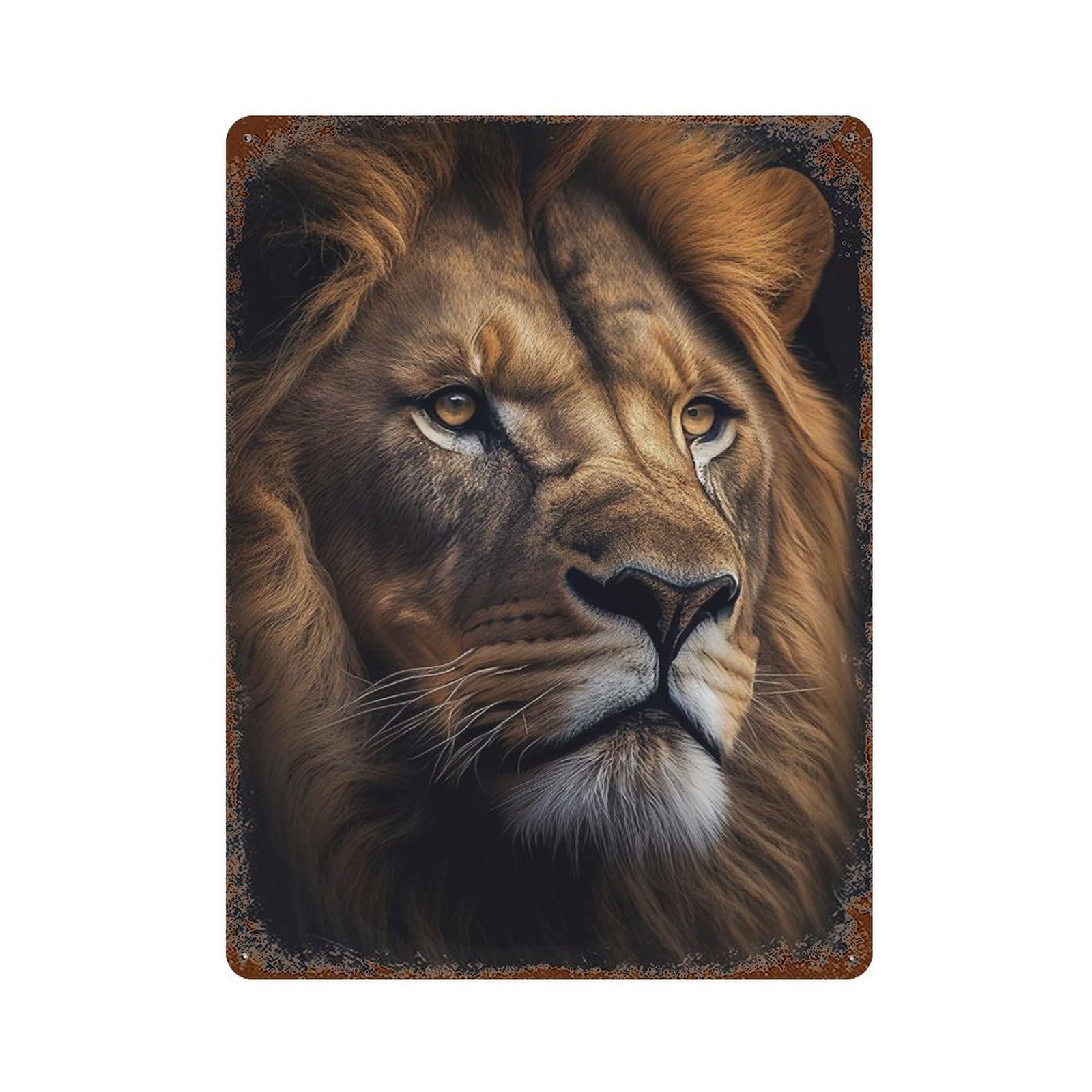 Lion Face Animal Rust Effect Tin Sign 15.7"x11.8", Rustic Home Decor for Garage, Bar And Workshop Decor