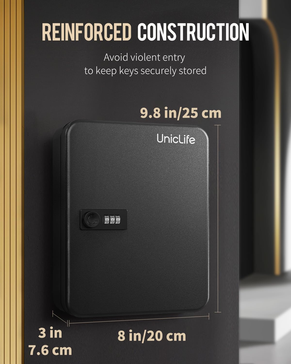 Uniclife 48 Position Key Cabinet with Combination Lock Resettable Black Digital Security Storage Box Steel Key Organizer with Colorful Key Tag Labels Stickers and Hooks