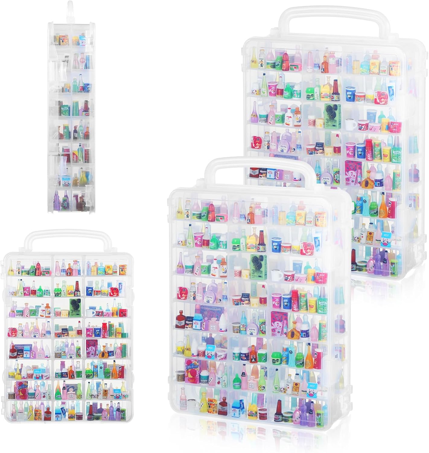 2 Pack 96-Slot Mini Brand Storage Cases, Clear Plastic Mini Brand Organizer Box with Adjustable Dividers, Portable Compartment Container for mi ni Toys and Collectibles (Case Only)