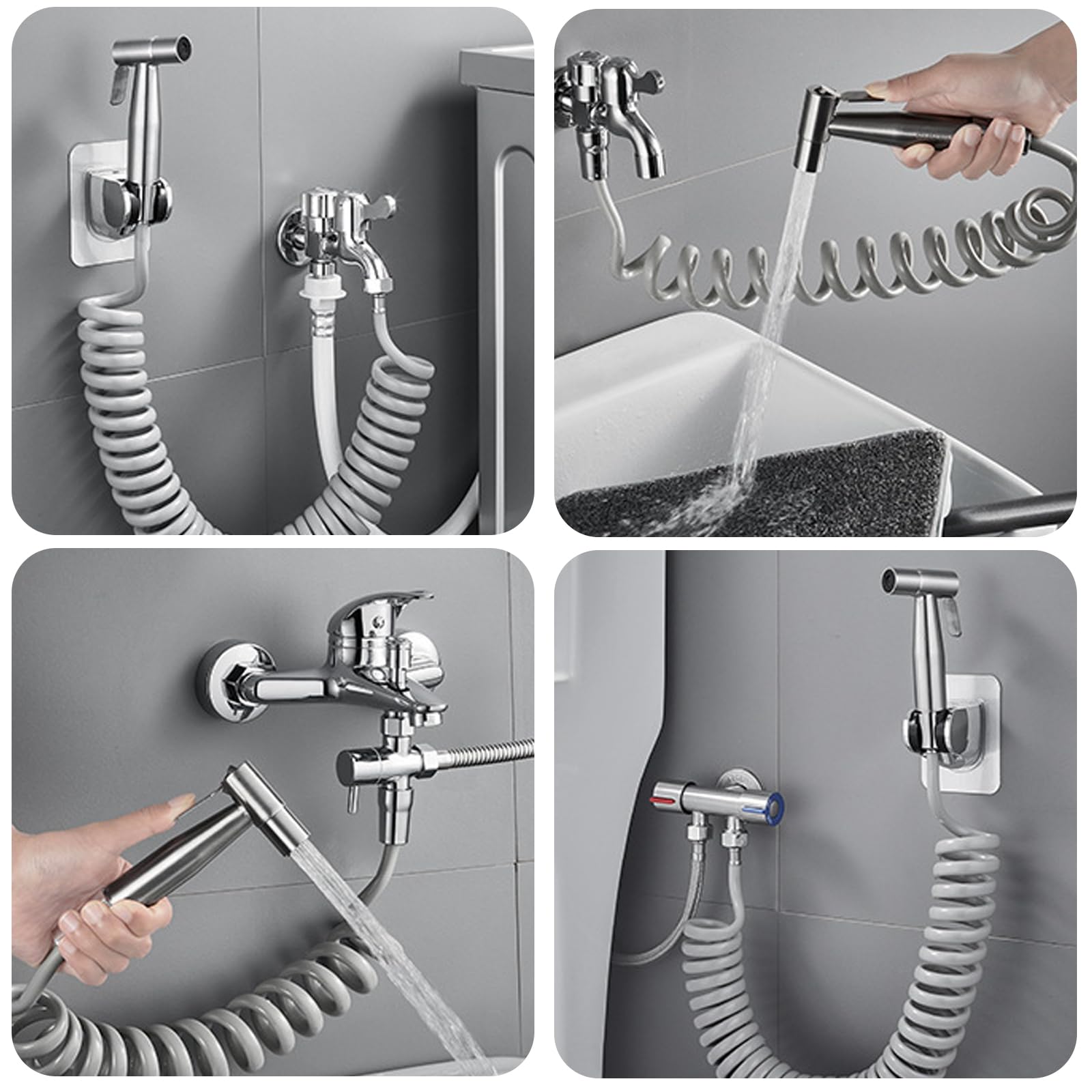 Bidet doccetta a mano in acciaio inox spruzzatore WC kit con erogatore tubo gancio