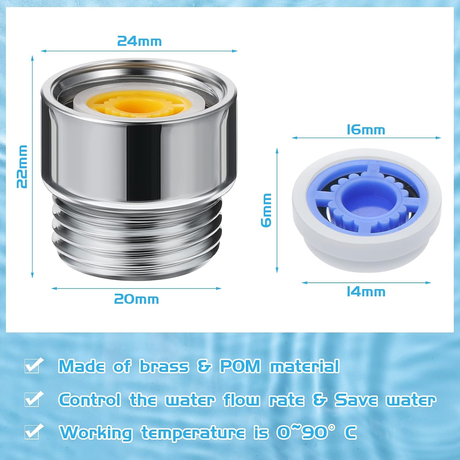 7 Shower Flow Reducer Limiter Set Water Flow Saver Adapter Set Flow Reducer Limiter 1/2 Inch Flow Restrictor Control Valve Flow for Fixed Shower Head and Handheld Shower 1.2/ 1.5/ 1.8/ 2/ 2.2/ 2.5 GPM