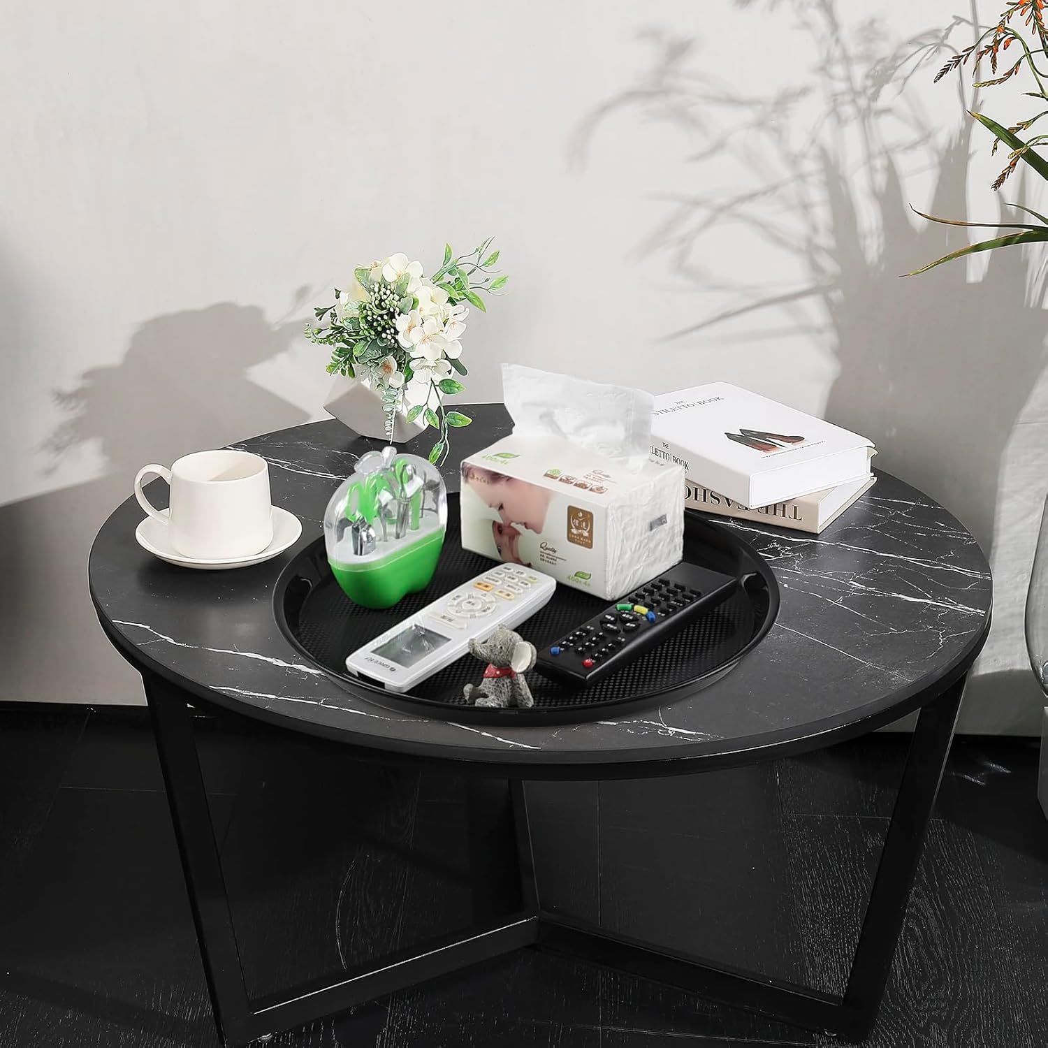 Set of 6 Plastic Round Restaurant Serving Trays, Dinner Breakfast Tray, Decorative Tray, Black - Image 6