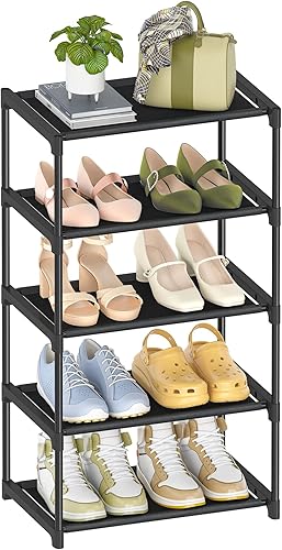 Miniatura 7 de Zapatero de 10 niveles alto, soporte compacto y estrecho de tela no tejida, organizador de almacenamiento vertical para ahorrar espacio pequeño para